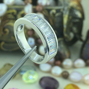 Emerald Cut Channel Set half Eternity Silv…